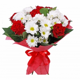  Цветок в Анталию Красные розы и хризантемы-FLA6