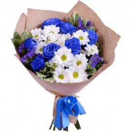  Antalya Çiçek Gönder Mavi Güller ve Krizantemler-FLA7