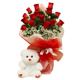 Antalya Florist Red Roses and Teddy Bear-FLA19