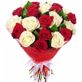  Заказ цветов в Анталию Красно-белая 21 роза-FLA26