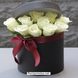  Доставка цветов в Анталию Белые розы в коробке-FLA56